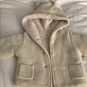 Baby Gap knit sweater and bear beanie